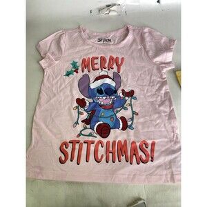 Disney Lilo and Stitch Merry Stitchmas Holiday Short Sleeve Shirt Top Girls 10